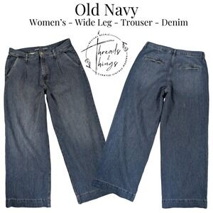 Old‎ Navy Jeans Womens 12 Blue Denim Trouser Baggy Wide Leg High Rise y2k Preppy